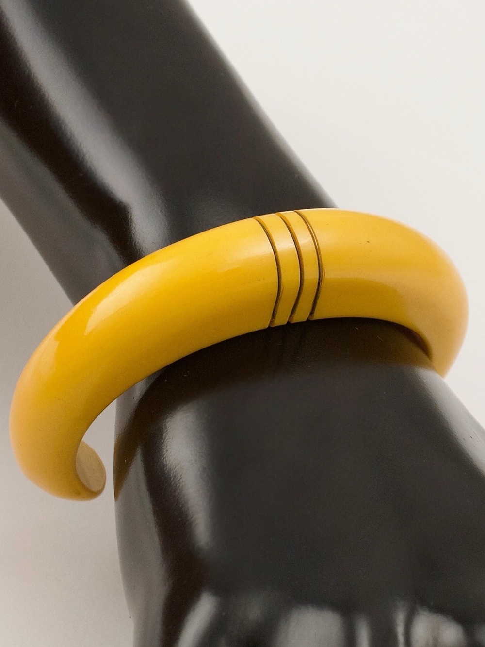 Vintage Yellow Bakelite Cuff Bracelet with Gold Tone Trim